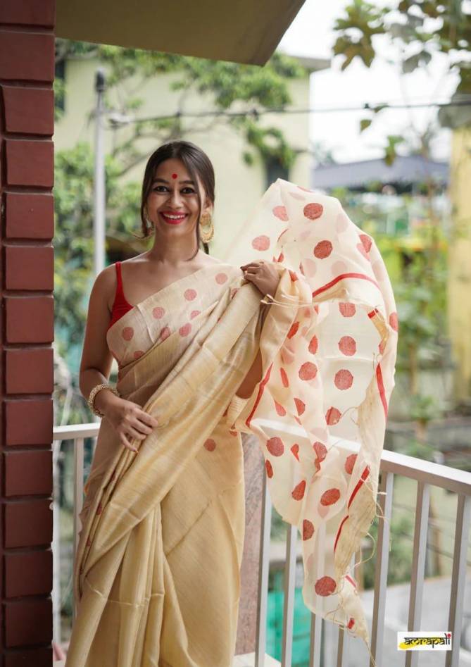 Aab Chiku And Red Soft Cotton Saree Wholesale Suppliers In India